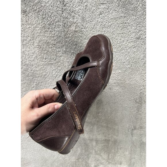 Skechers Step Up Bikers Mary Jane Flats Women’s 6 Dark Brown Leather Sneakers - Picture 1 of 6
